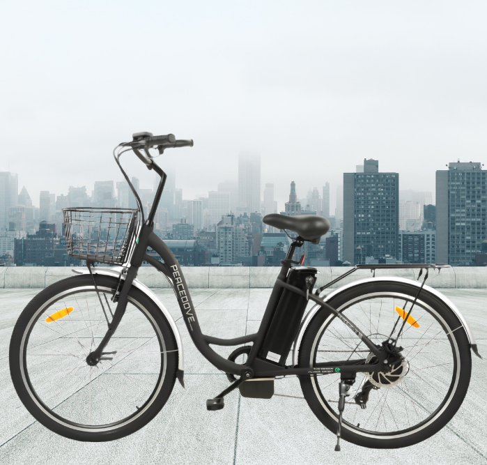 Ecotric 26inch Peacedove electric city bike with basket and rear rack
