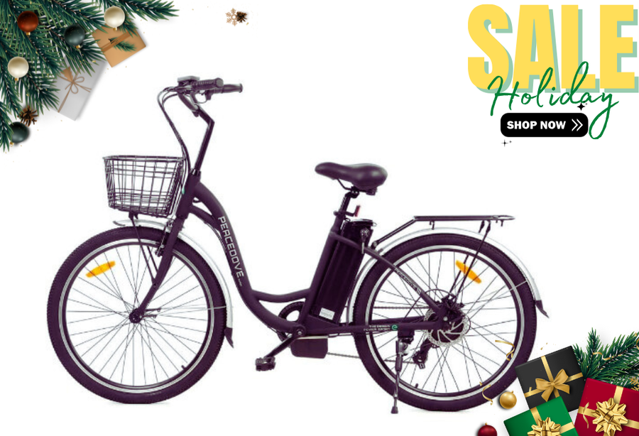 Ecotric 26inch Peacedove electric city bike with basket and rear rack